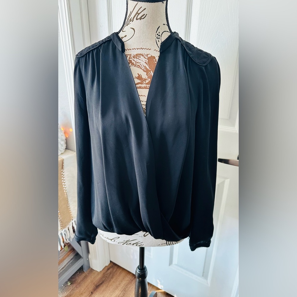 Rebecca Taylor Sheer Black Draped Blouse — 100% Silk